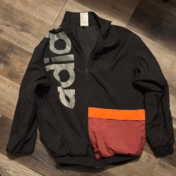 Adidas Women's Black Windbreaker with Red and Orange Accents - Picture 2 of 6